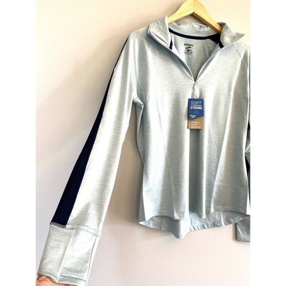 BROOKS NWT Heather Glacier/Navy Dash 1/2 Zip Running Jacket Women’s Small - Picture 8 of 12